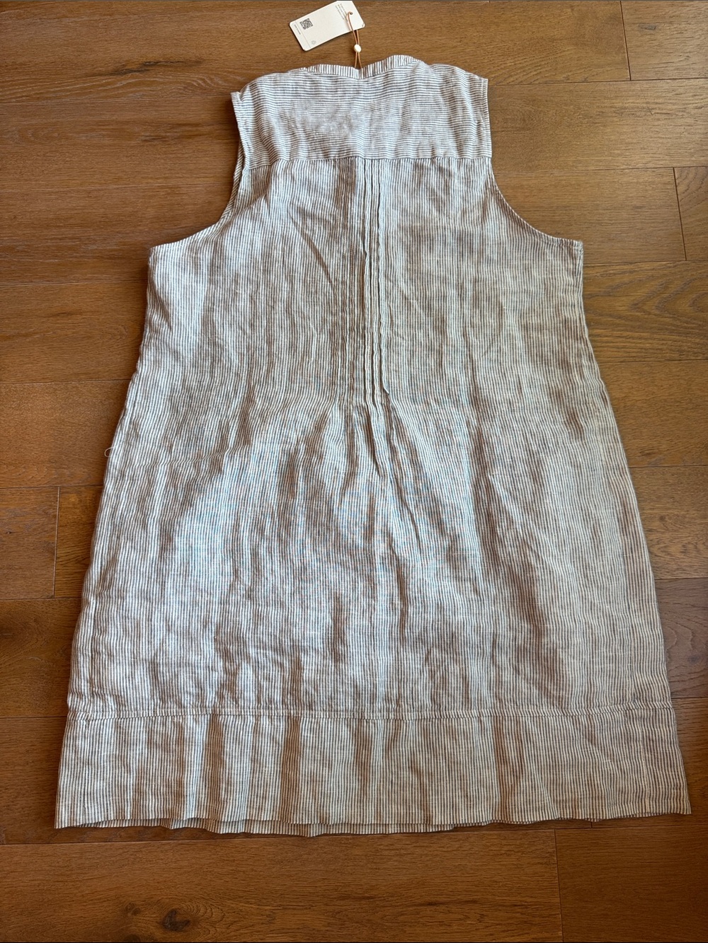 Quince Linen Sleeveless Pintuck Tunic Dress - Light Blue Stripe - Picture 2 of 4